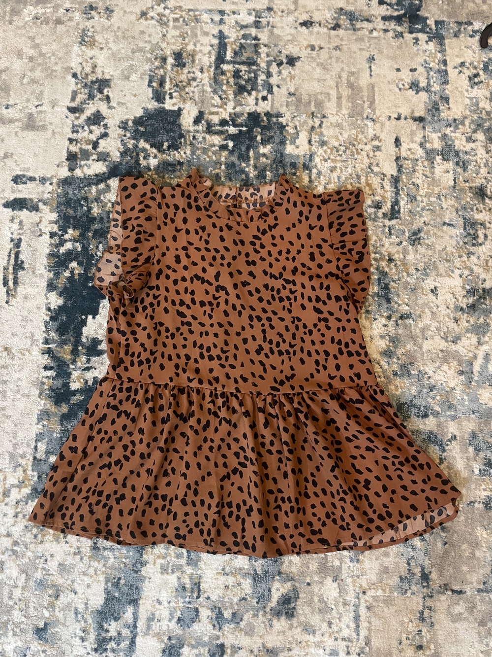 Ruffled Short Sleeve Animal Print Peplum Top - Rust & Black